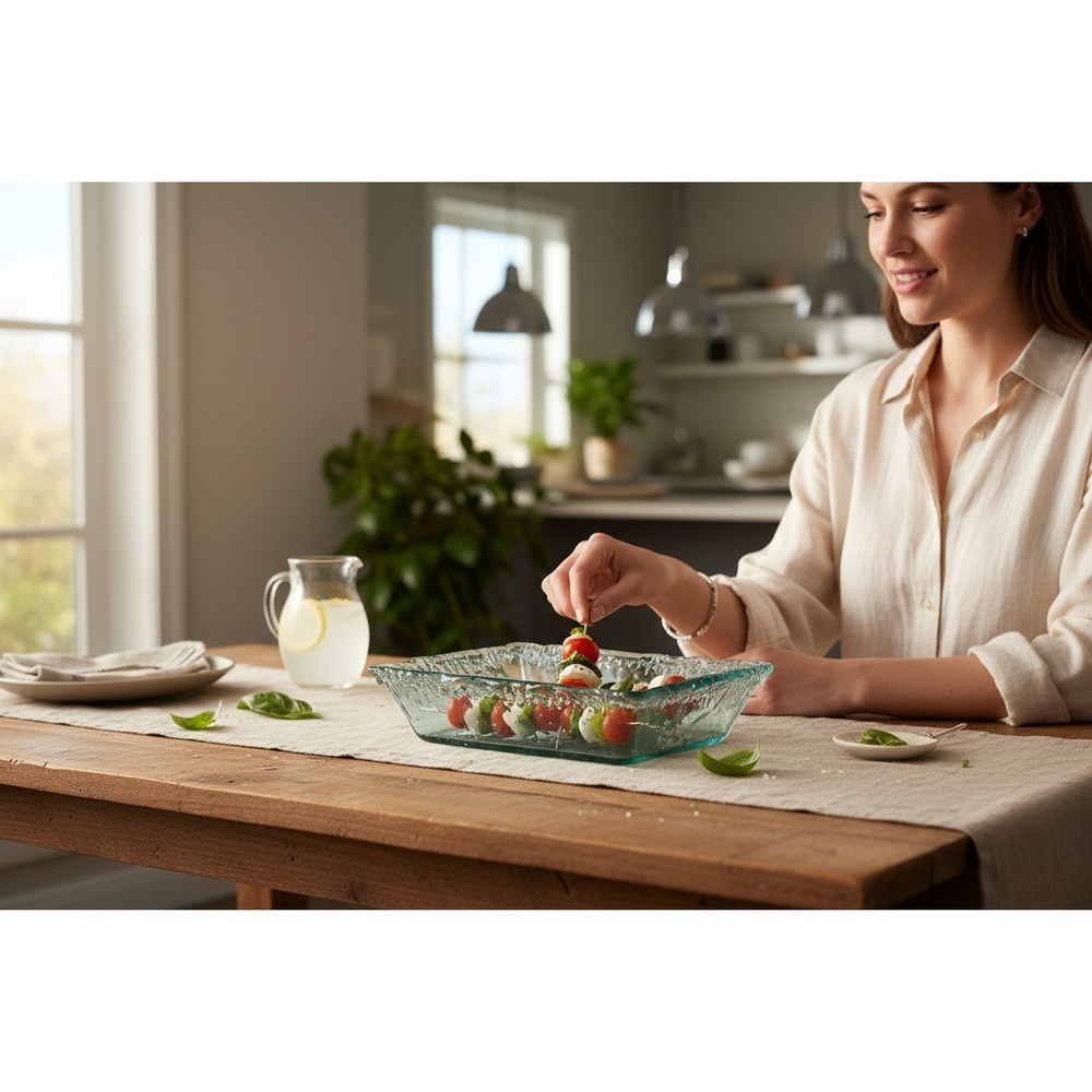 Vitrocolor Recycled Glass Serving Dish Unisex OS Aqua Brand New Coastal Textured